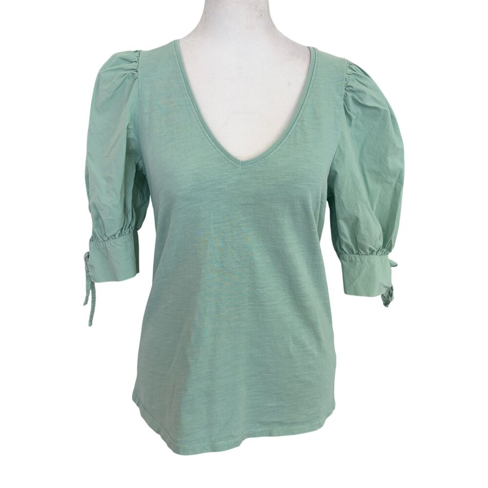 Nation LTD. Sage Green V-Neck Puff Sleeve Top Womens Size Small